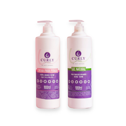 Kit duo para cabello delgado litro Curly Lovers - Gel Natural litro cabello delgado, Crema para peinar Litro (2 pack)