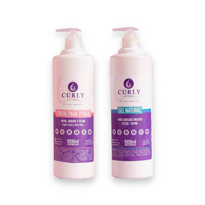 Kit duo para cabello grueso litro Curly Lovers - Gel natural Litro cabello grueso, Crema para peinar Litro (2 pack)