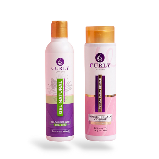 Kit duo para cabello delgado Curly Lovers - Gel Natural cabello Delgado, Crema para peinar (2 pack)