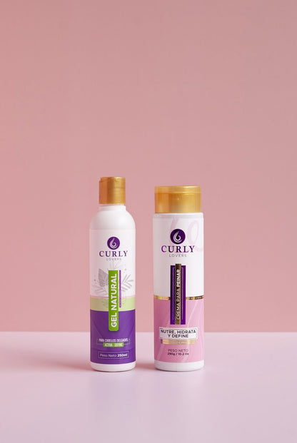 Kit duo para cabello delgado Curly Lovers - Gel Natural cabello Delgado, Crema para peinar (2 pack)